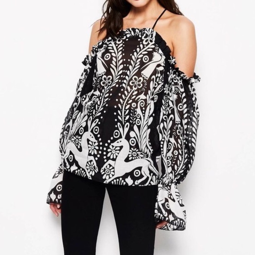 Alice McCall black Deer silk blouse size 4 NWOT